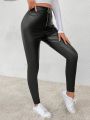 SHEIN Essnce Pu Leather Skinny Pants With Zipper Fly