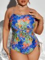 SHEIN Swim SXY Plus Size Printed Cross Back One-Piece Swimsuit