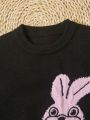 SHEIN Kids EVRYDAY Tween Girl Rabbit Pattern Drop Shoulder Sweater