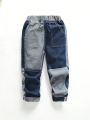 Baby Boys' Street Style Soft Denim Patchwork Jeans With Washed Design