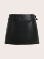 SHEIN ICON Solid PU Leather Wrap Skirt
