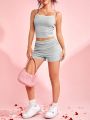 SHEIN Qutie Lace Trim Crop Cami Top And Shorts Two Piece Set