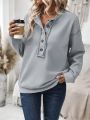 Womens' Half-Button Casual Sweater With Slouchy Shoulder