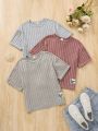 SHEIN Kids Nujoom Tween Girls Vintage Round Neck Letter Print Woven Patch Multiple Pieces T-Shirt