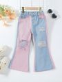 Girls' Color Block Flared Jeans Without Elasticity