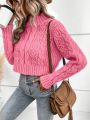 SHEIN Frenchy Solid Color Cable Knit Crop Sweater