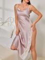 Women's Lace Stitching High Slit Suspender Nightgown