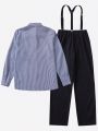 Teen Boys Striped Bow Front Shirt & Suspender Pants