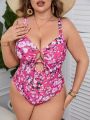 SHEIN Swim Vcay Plus Size Hollow Out One-Piece Swimsuit With Tiny Floral Print