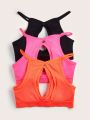 3pcs/Set Women'S Hollow Out Halter Neck Bra