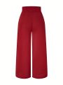 Plus Size Solid Color Pleated Wide Leg Pants