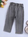 Baby Girls' Light Washed Casual Denim Jeans With Elastic Waist