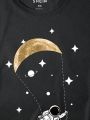 Men's Plus Size Cartoon Astronaut Printed Round Neck T-shirt