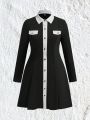 Plus Size Women's Color Block Shirt Dress