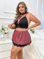 Plus Size Checkered Sexy Costume 4pcs/set