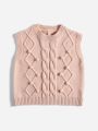 SHEIN Kids Nujoom Young Girl Pom Pom Detail Cable Knit Sweater Vest