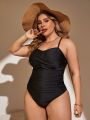 SHEIN Swim Basics Plus Size Solid Color Ruffled One Piece Swimsuit