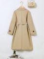 SHEIN Tween Girl Double Breasted Belted Trench Coat