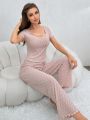 Women's Lettuce Trim Net Knit Sleepwear Set