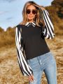 SHEIN LUNE Striped Color-block Collar Top