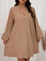 SHEIN LUNE Elegant Plus Size Long Sleeve V-neck Dress