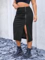 SHEIN Coolane Women'S Plus Size Zipper High Slit Skirt