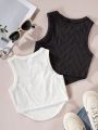 SHEIN Kids EVRYDAY 2pcs/Set Jacquard Detail Tank Top For Teen Girls