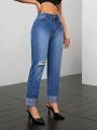 SHEIN Privé Women's Zipper-built-in Distressed Jeans