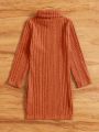 SHEIN Kids EVRYDAY Young Girl Turtle Neck Ribbed Knit Dress