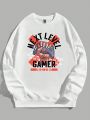 Men's Plus Size Slogan Printed Long Sleeve Sweatshirt