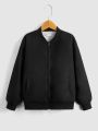 SHEIN Boys Slant Pockets Teddy Lined Bomber Jacket