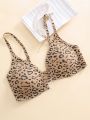 2pcs Solid Bra & 1pc Leopard Print Bra