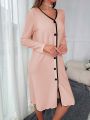Contrast Binding Button Front Lettuce Trim Robe