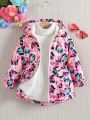 Young Girl Cartoon Print Plush Lined Hooded Winter Coat Without Sweater