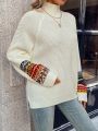 SHEIN LUNE Geometric Pattern Drop Shoulder Sweater