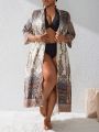 SHEIN Swim BohoFeel Plus Size 1pc Printed Kimono