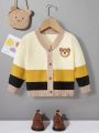 Baby Boy Bear Patched Colorblock Cardigan