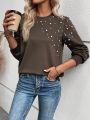 Pearl Beaded Round Neck Sweatshirt