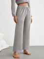 SHEIN Leisure Solid Color Elastic Waist Wide Leg Pants For Home Wear