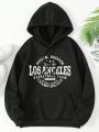 Letter Print Drawstring Hoodie With Drop Shoulder