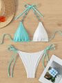 SHEIN Swim SXY Two-tone Knot Design Side-tie Bikini Set