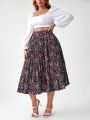 Leticiabaechtold Plus Size Women's Printed Pleated Skirt