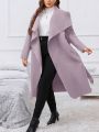 Women's Purple Oversized Lapel Single-breasted Woolen Coat Without Button In Plus Size