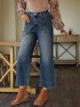 SHEIN LUNE Vintage Straight High Waist Jeans With Distressed Details