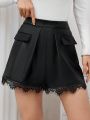 SHEIN Privé Women's Lace Patchwork False Pocket Shorts