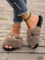 Women's Plush Open Toe Slippers, Comfortable And Warm, Non-slip And Breathable, Suitable For Indoor And Outdoor Use