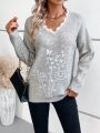 Butterfly Pattern Guipure Lace Trim Drop Shoulder Sweater