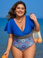 SHEIN Swim BohoFeel Plus Size Print Splicing One Piece Swimsuit