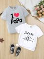 2pcs Toddler Boys' Round Neck Short Sleeve T-Shirts With Slogan Print