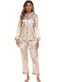 Satin Pajamas Set Women's Long Sleeve Sleepwear Button Down Loungewear Silk Pjs with Pockets